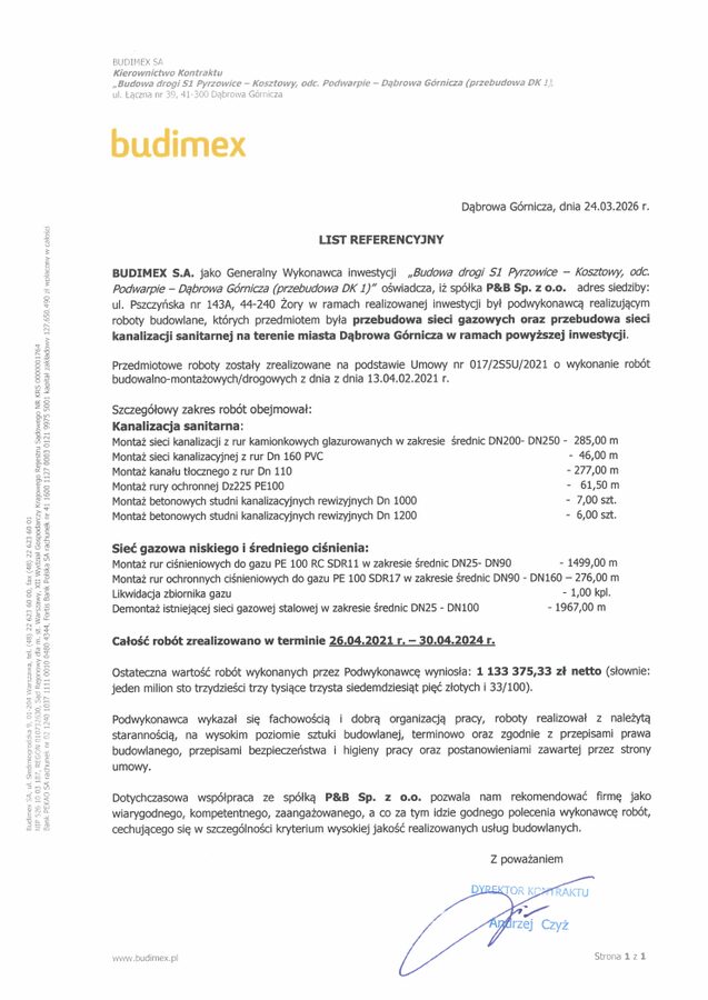 Podgląd referencji Budimex dotyczącej budowy drogi S1 w Dąbrowie Górniczej